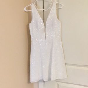 White sequin dress with illusion neckline